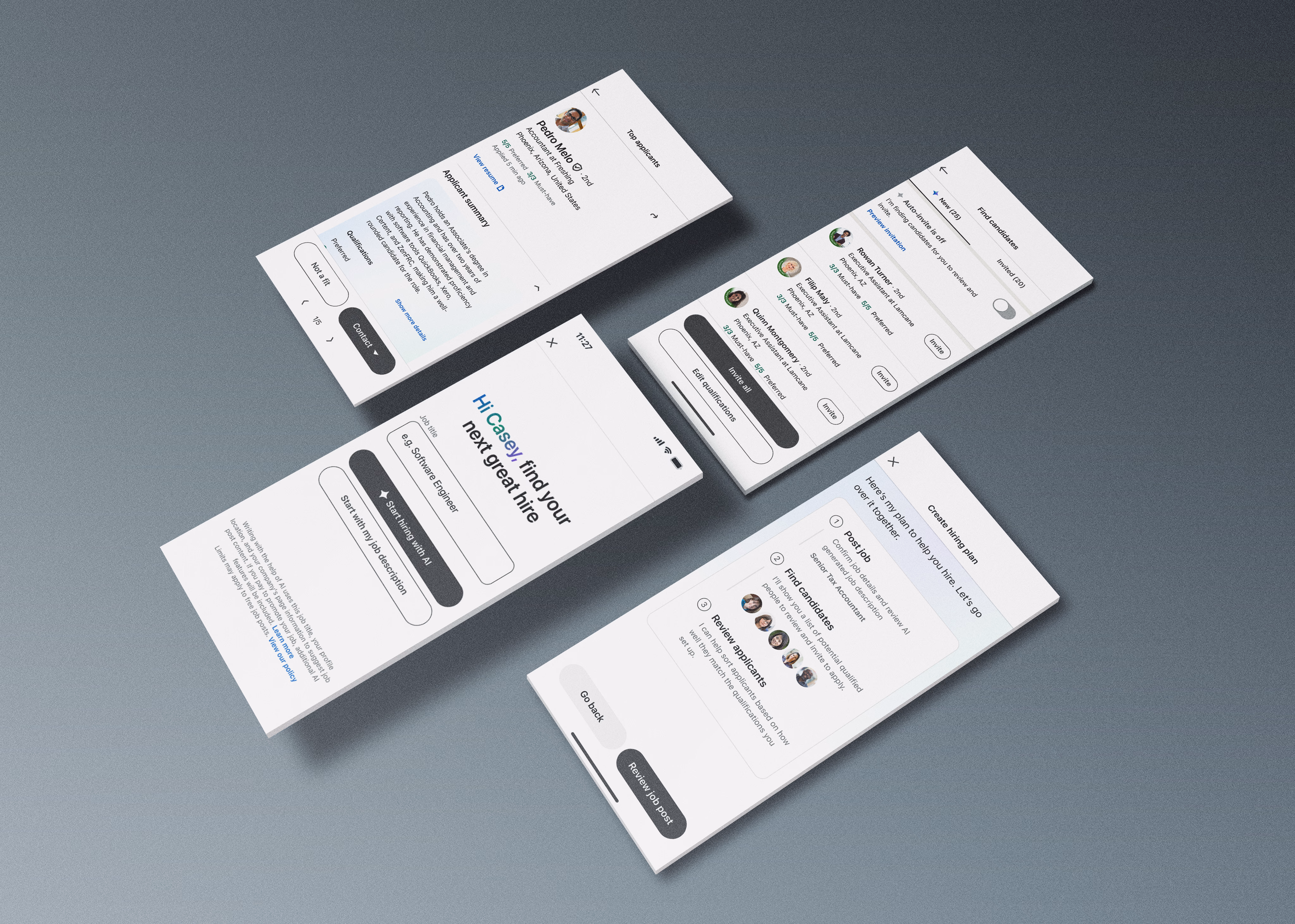 LinkedIn Hiring Assistant mobile screens