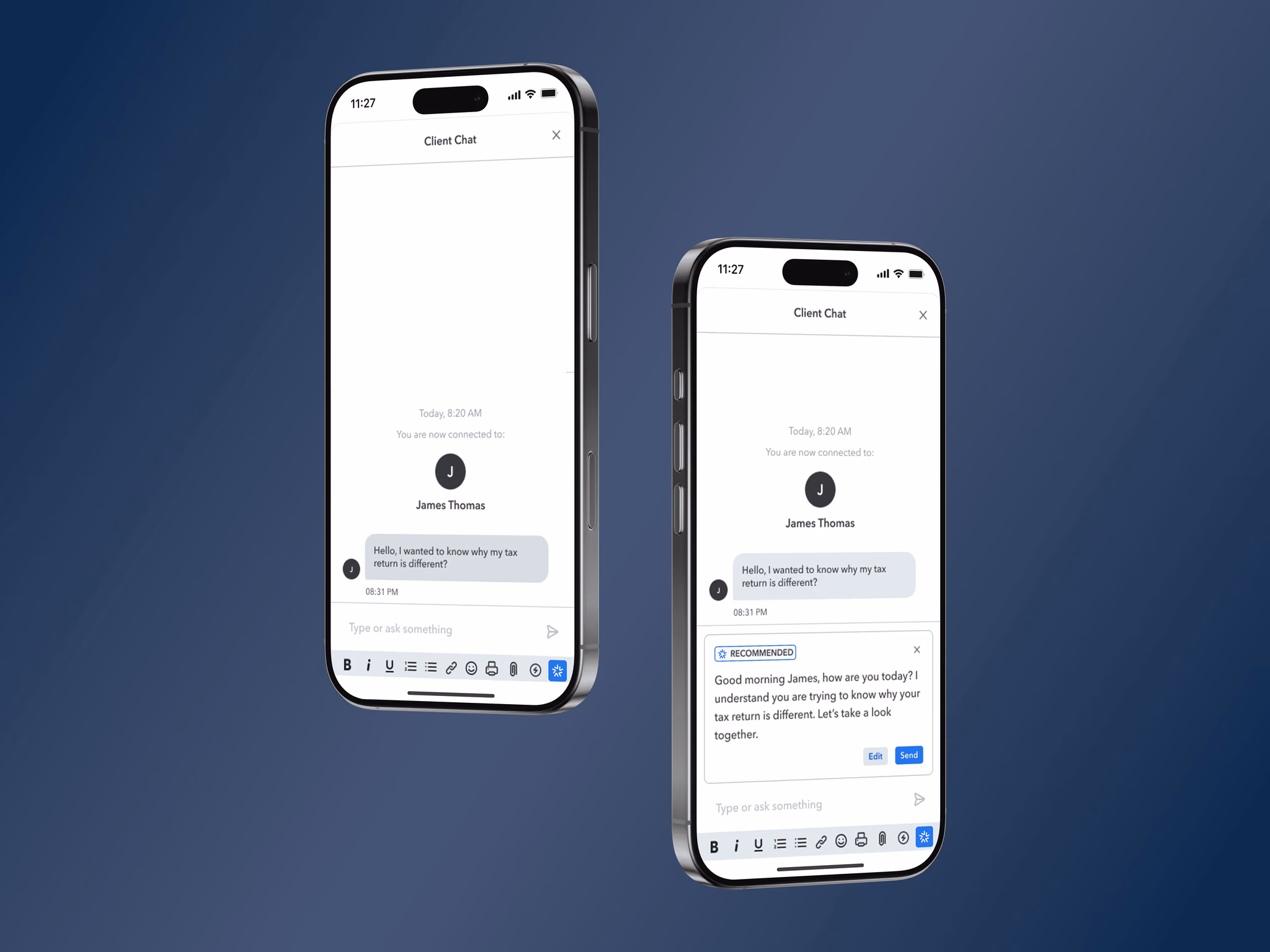 Recommended Response AI suggestions