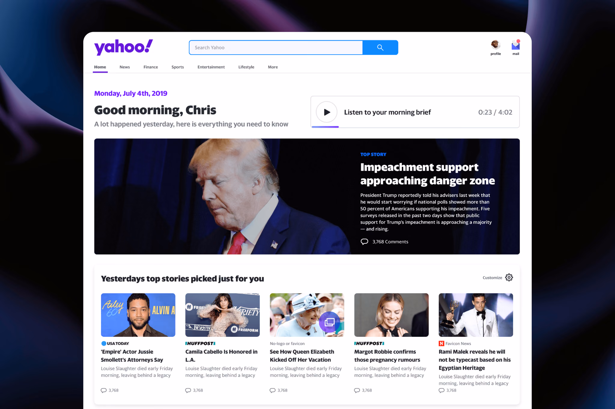 Yahoo Homepage content customization