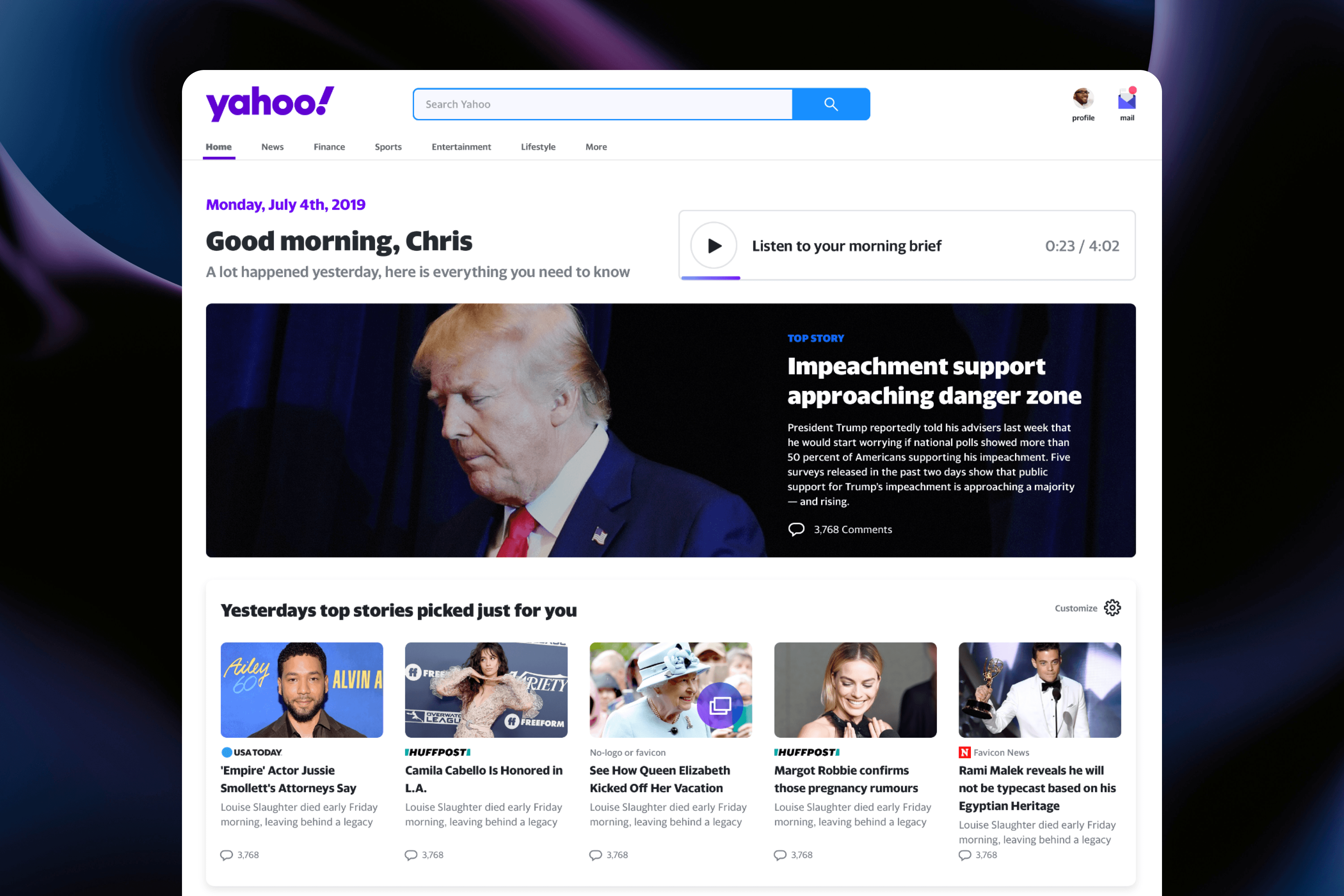 Yahoo Homepage content customization